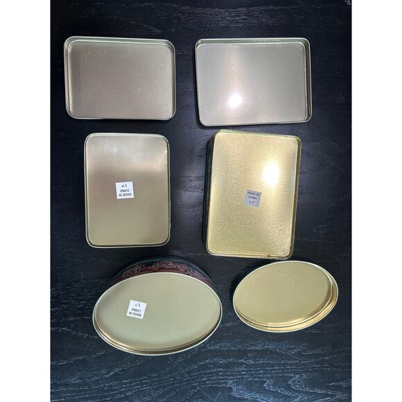 Set of 3 - 90s Holiday Santa Toys hunter Green decorative tin - cottage retro - Picture 2 of 5